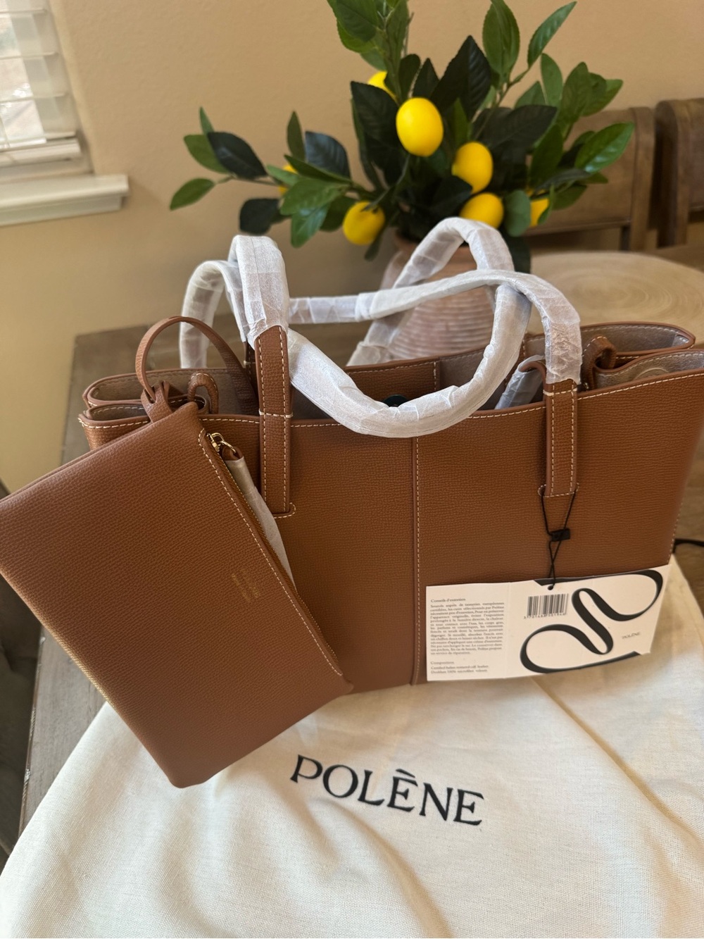 Polene Cyme Mini textured camel tote bag authentic Brand new